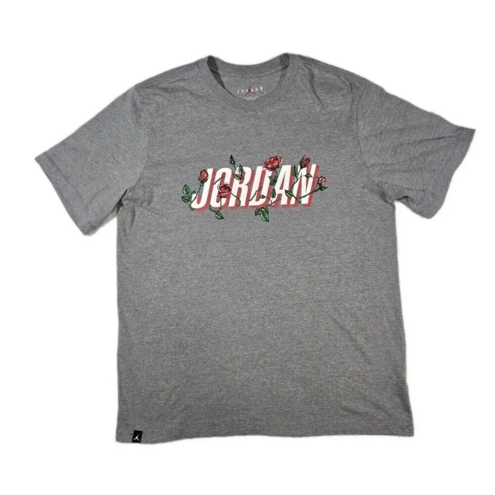 Mens Air Jordan Short Sleeve T Shirt Large Gray Floral